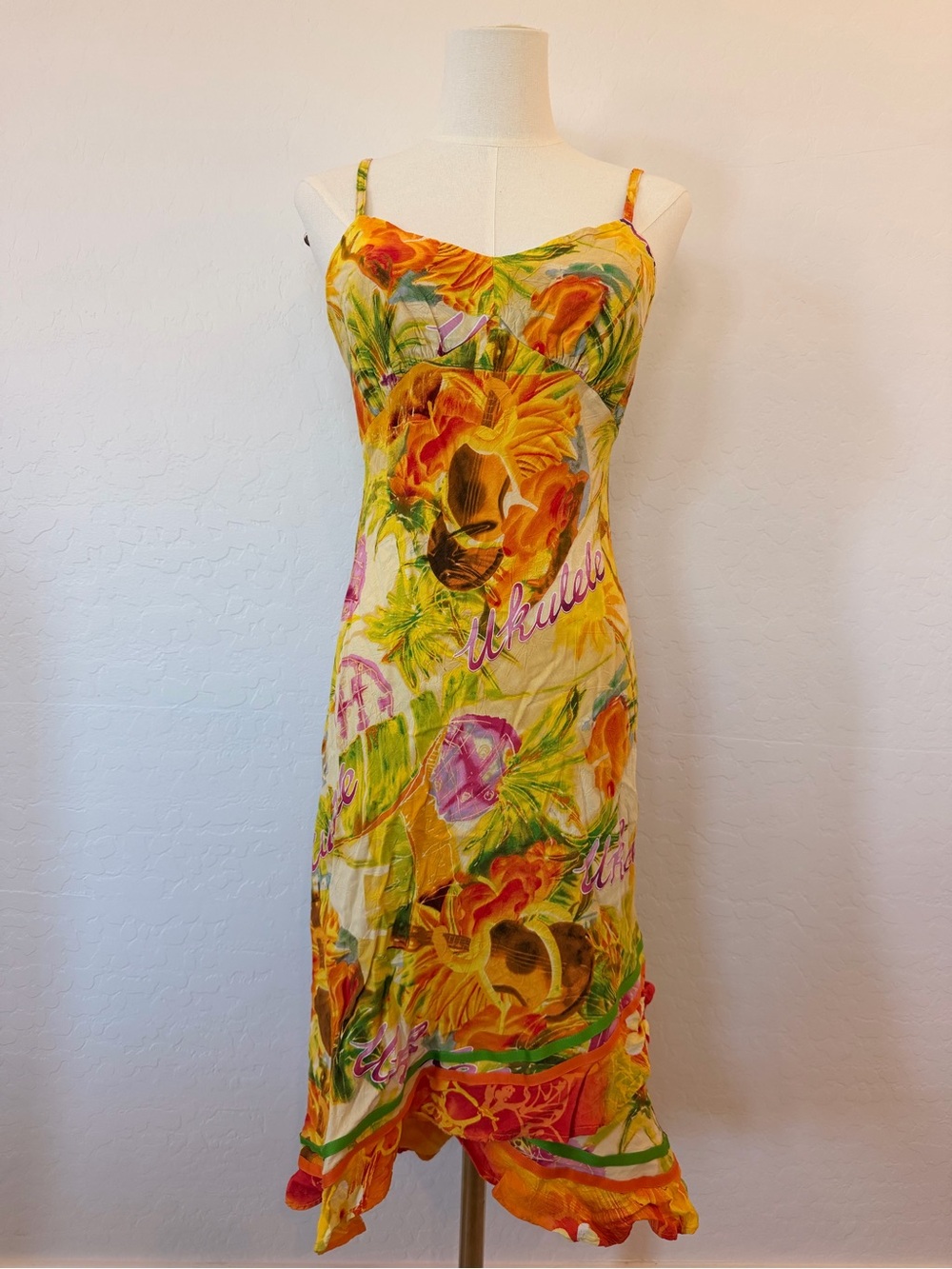 Vtg Jams World Hawaiian Sleeveless Dress Yellow Sz XS Women's Island